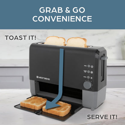 West Bend QuikServe Toaster - 2-Slice Wide-Slot Design with Bagel & Gluten-Free Settings | Fast Toasting, Black