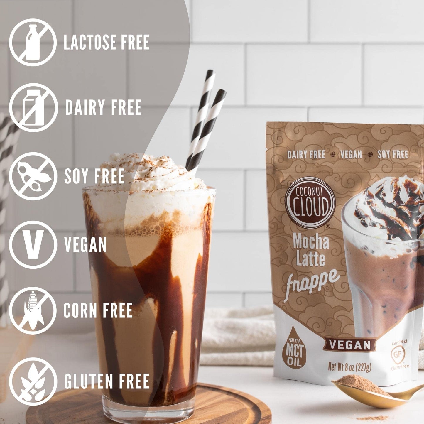 Coconut Cloud: Mocha Frappe Frozen Blended Iced Coffee Latte Mix | Instant: Add Ice + Favorite (Nut) Milk, Blend & Enjoy | Natural, Delicious, Creamy Coffee & Chocolate (Dairy Free, Gluten Free, Vegan), 6 Servings