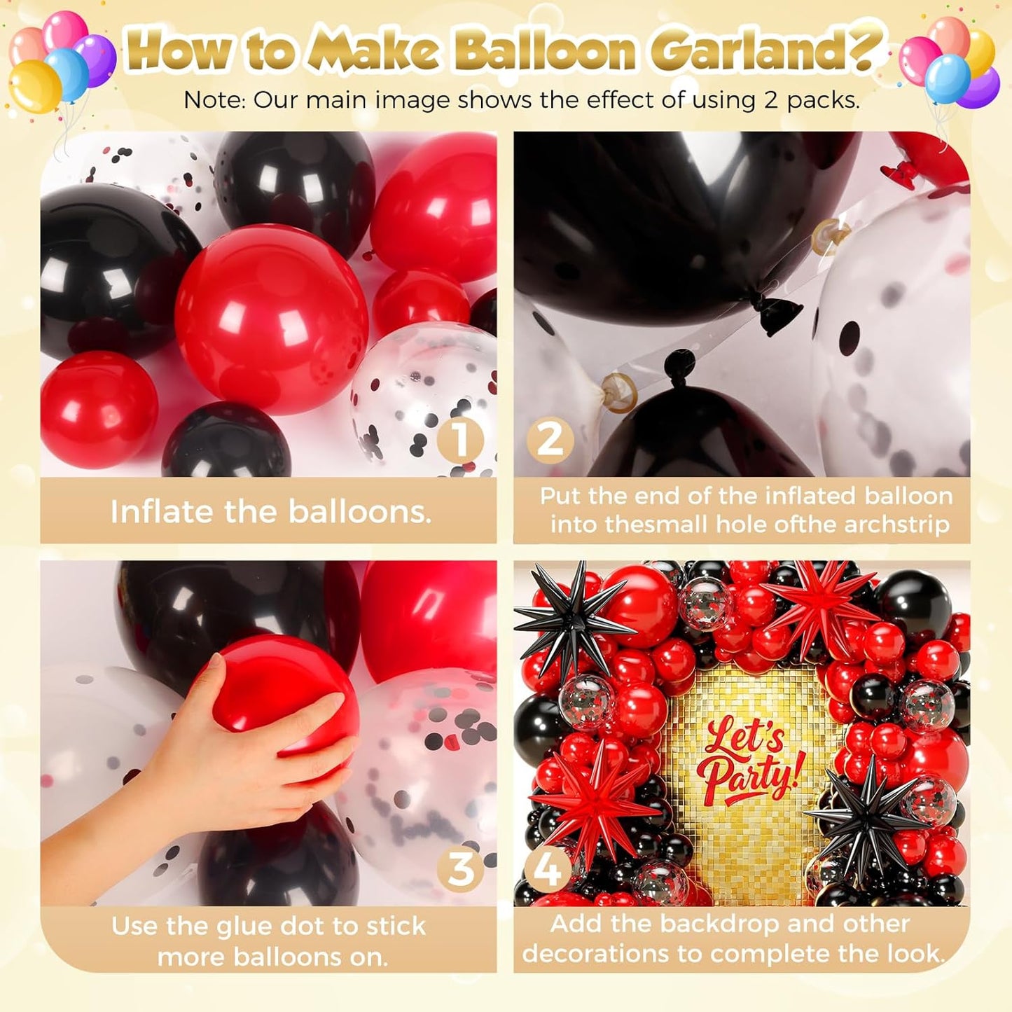 Skiennix 153-Pcs Red & Black Balloon Garland Kit - Festive Arch with Stars for Birthday & Graduation Decor