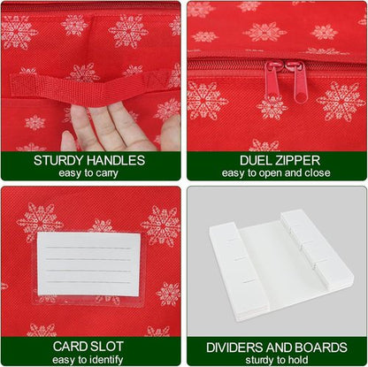 Christmas Ornament Storage Box | Store 64 Ornaments - Non-Woven, Tear-Proof Design with Adjustable Dividers