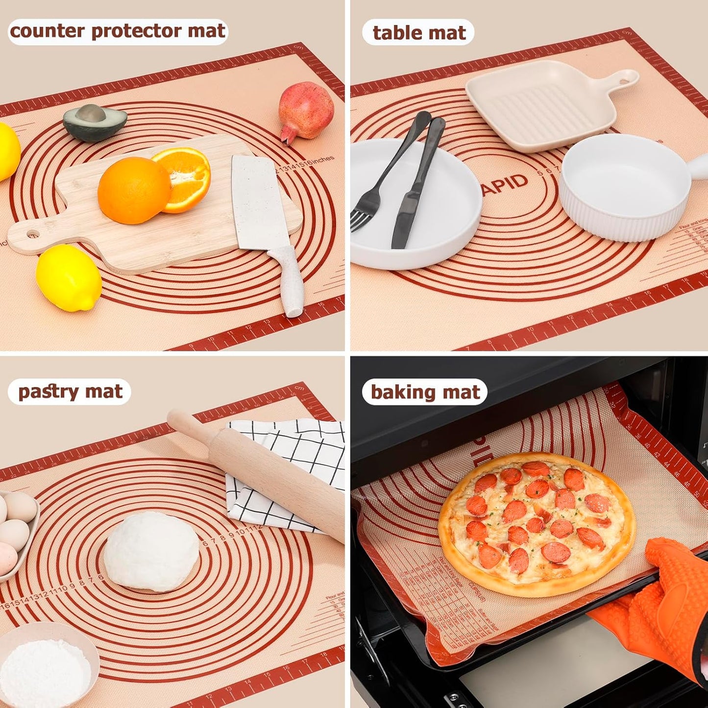 Sapid Extra Thick Silicone Pastry Mat - Non-Slip Baking Mat with Measurements | Extra Large 20" x 28", Red