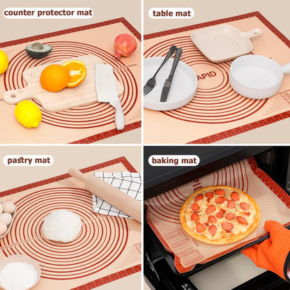 Sapid Extra Thick Silicone Pastry Mat - Non-Slip Baking Mat with Measurements | Extra Large 20" x 28", Red