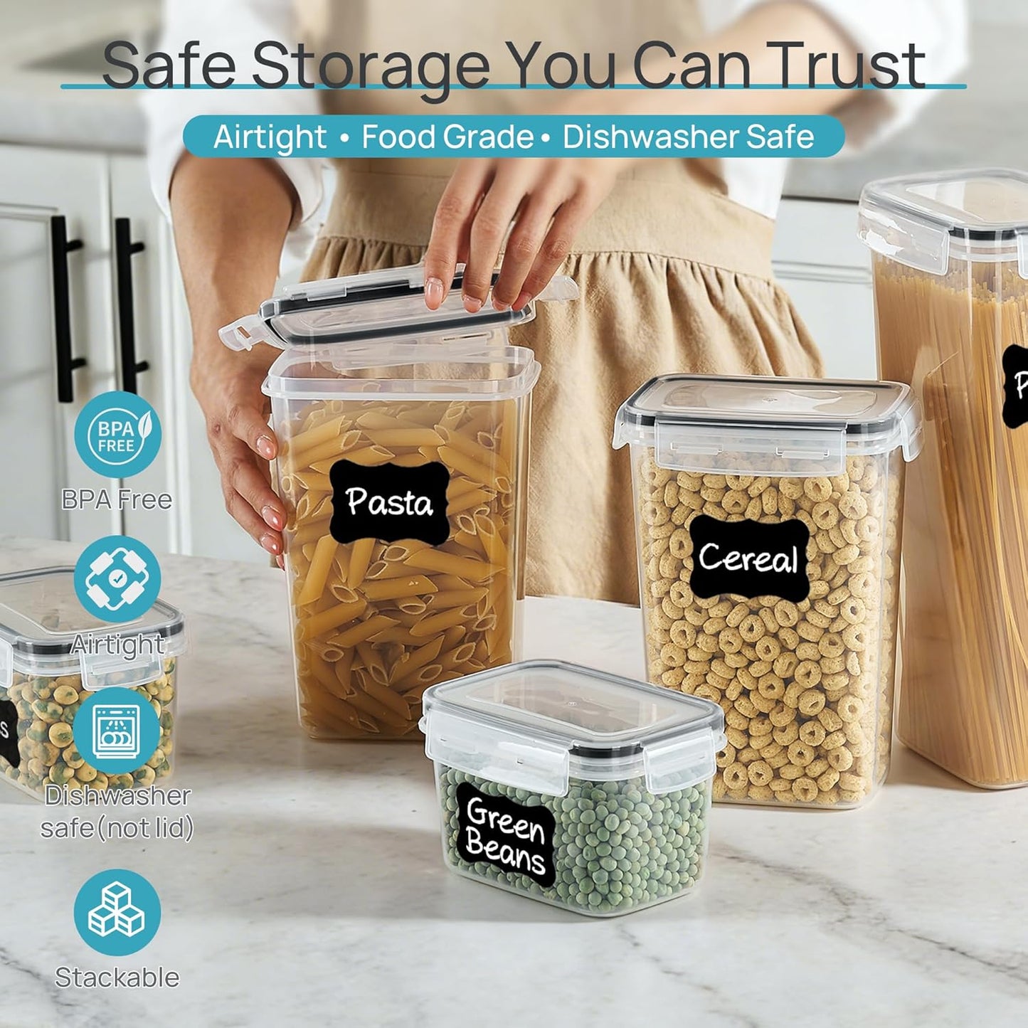 Vtopmart Airtight Food Storage Containers - 24 Pcs Plastic Canisters for Cereal, Flour & Sugar | BPA Free, Black