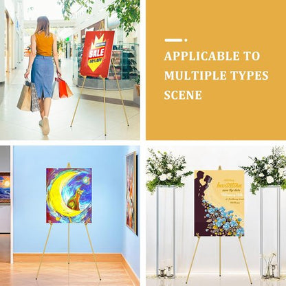 Display Artist Easel Stand - 63" Collapsible Tripod for Easy Folding & Adjustable Art Display - Gold