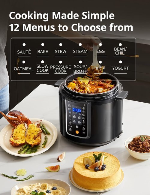 COMFEE’ 12-in-1 Electric Pressure Cooker - Versatile Non-Stick Pot & Yogurt Maker | 6 Quart Black