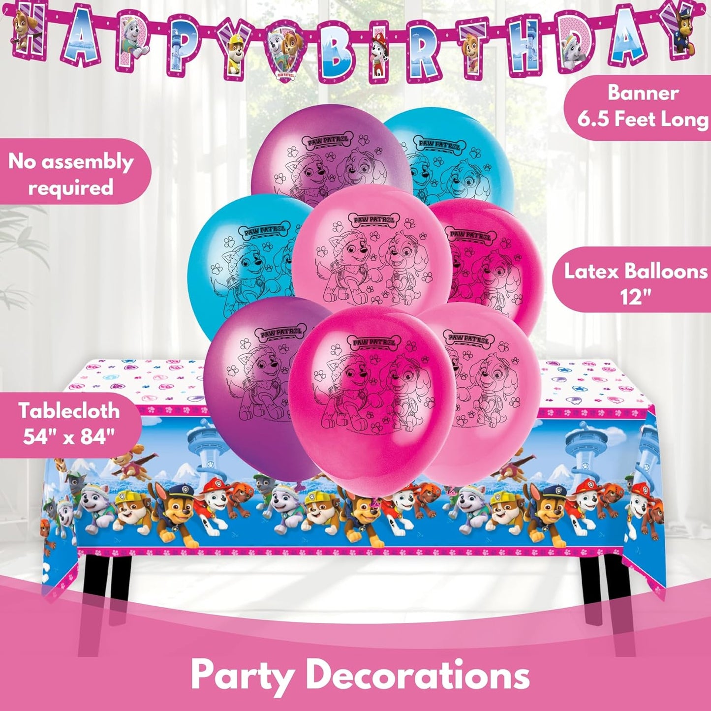 Skye Paw Patrol Birthday Decorations - Complete Party Set for 16 | 32 Plates, Napkins, Banner & More