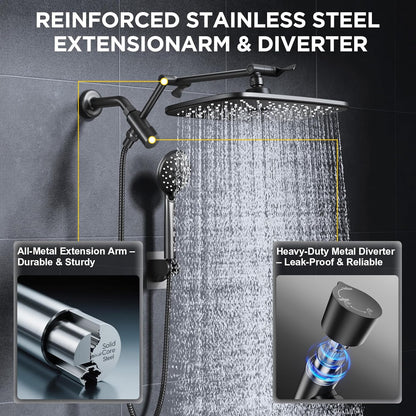 Veken 11.8" Rain Shower Head - High Pressure Handheld Shower with Multi Spray Modes | Matte Black