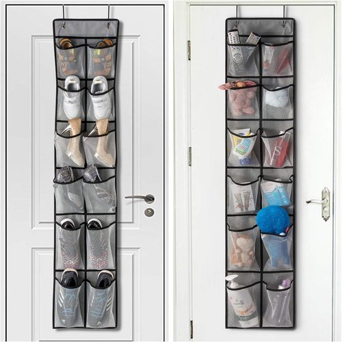 KEEPJOY Over The Door Shoe Organizer - 2 Pack Mesh Pockets Hanging Rack | Large 57.5"x12.6" Grey Storage Solution