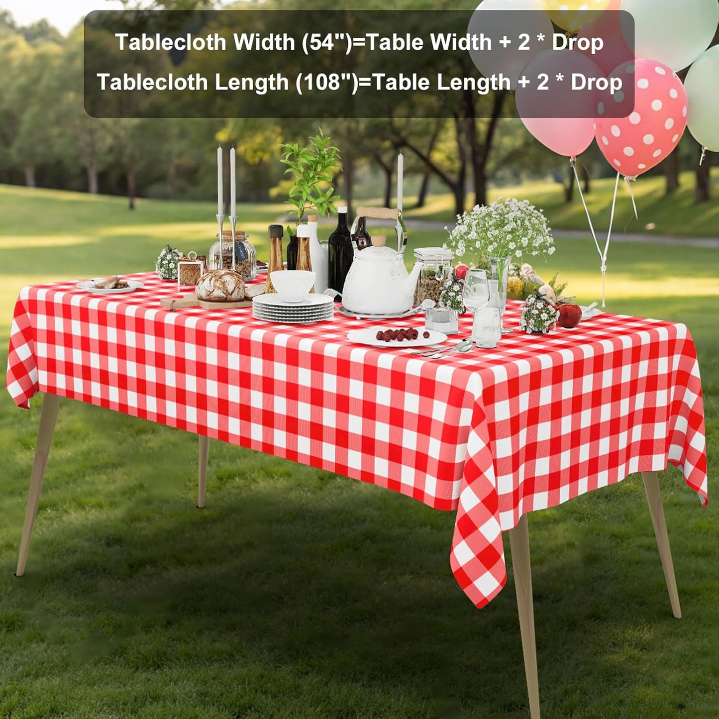 Smiry Disposable Tablecloths - 3 Pack Red Gingham Waterproof Rectangle Covers | 54" x 108" for Parties & Picnics