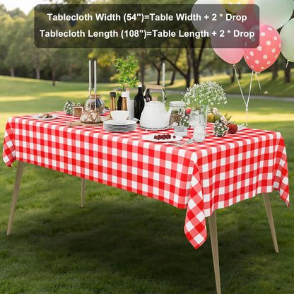 Smiry Disposable Tablecloths - 3 Pack Red Gingham Waterproof Rectangle Covers | 54" x 108" for Parties & Picnics
