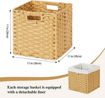 DULLEMELO Wicker Storage Cube Set - 11-Inch Natural Baskets with Handles for Easy Organization | Set of 4