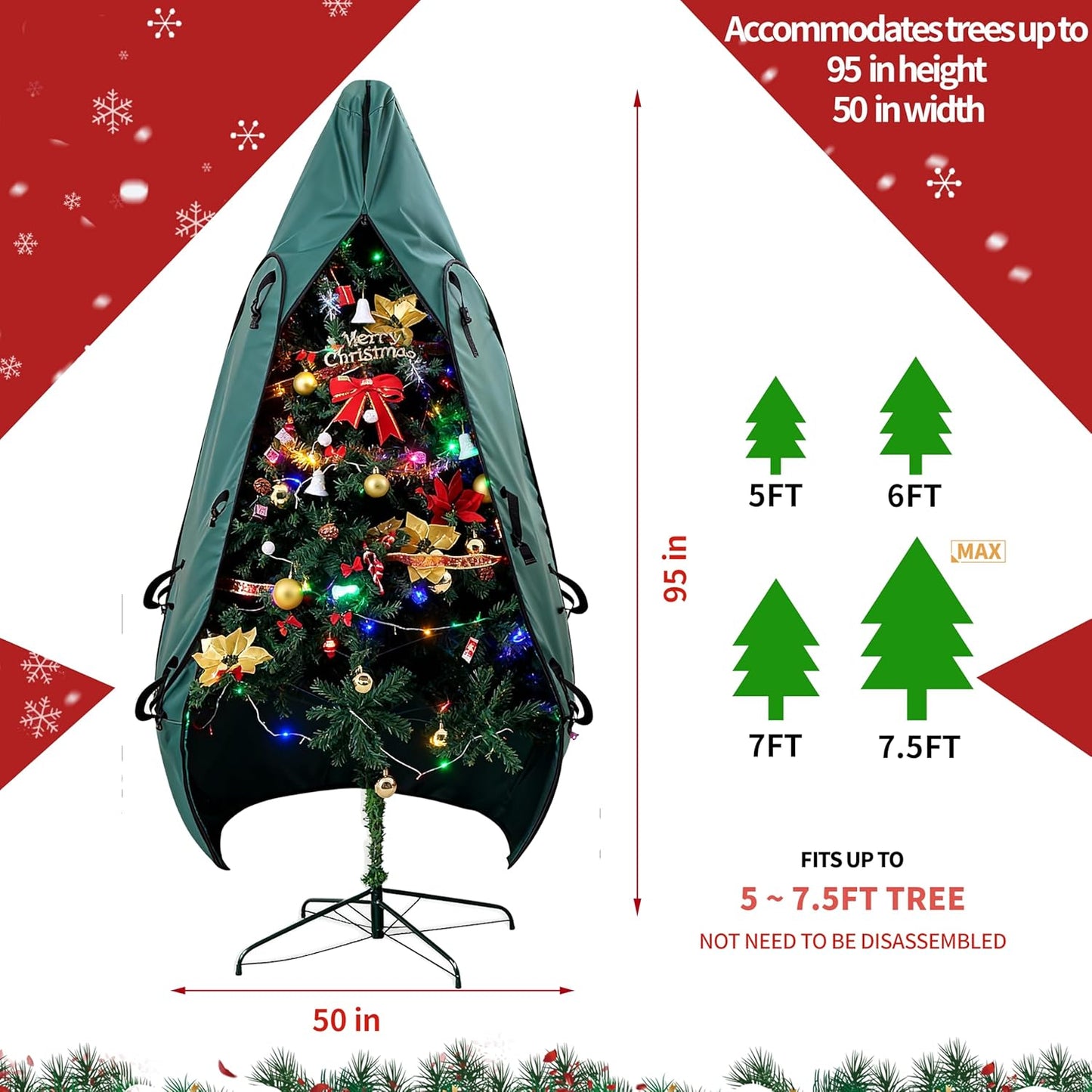 Upright Christmas Tree Storage Bag - 7.5 Ft Cover for 6 to 7.5 Ft Trees | Durable Protection