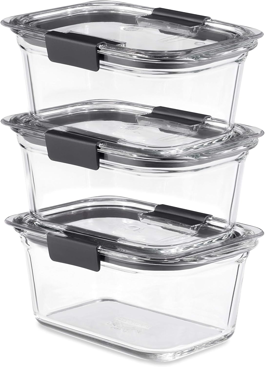 Rubbermaid Brilliance Glass Storage Set - 4 Medium Clear Food Containers with Lids (6 Pieces Total)