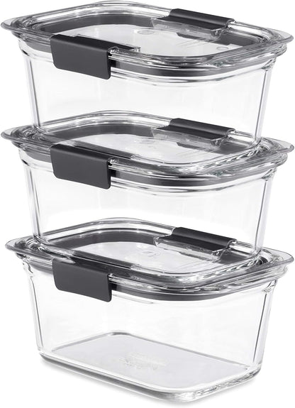 Rubbermaid Brilliance Glass Storage Set - 4 Medium Clear Food Containers with Lids (6 Pieces Total)