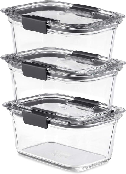 Rubbermaid Brilliance Glass Storage Containers - Set of 4 Medium Clear Food Containers with Lids