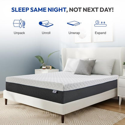Gelsea 12 Inch Queen Size Mattress, Gel-Infused Green Tea Memory Foam Mattress for Back Pain Relief & Cool Sleep, Medium Plush Feel, Fiberglass Free & CertiPUR-US Certified, Mattress in a Box