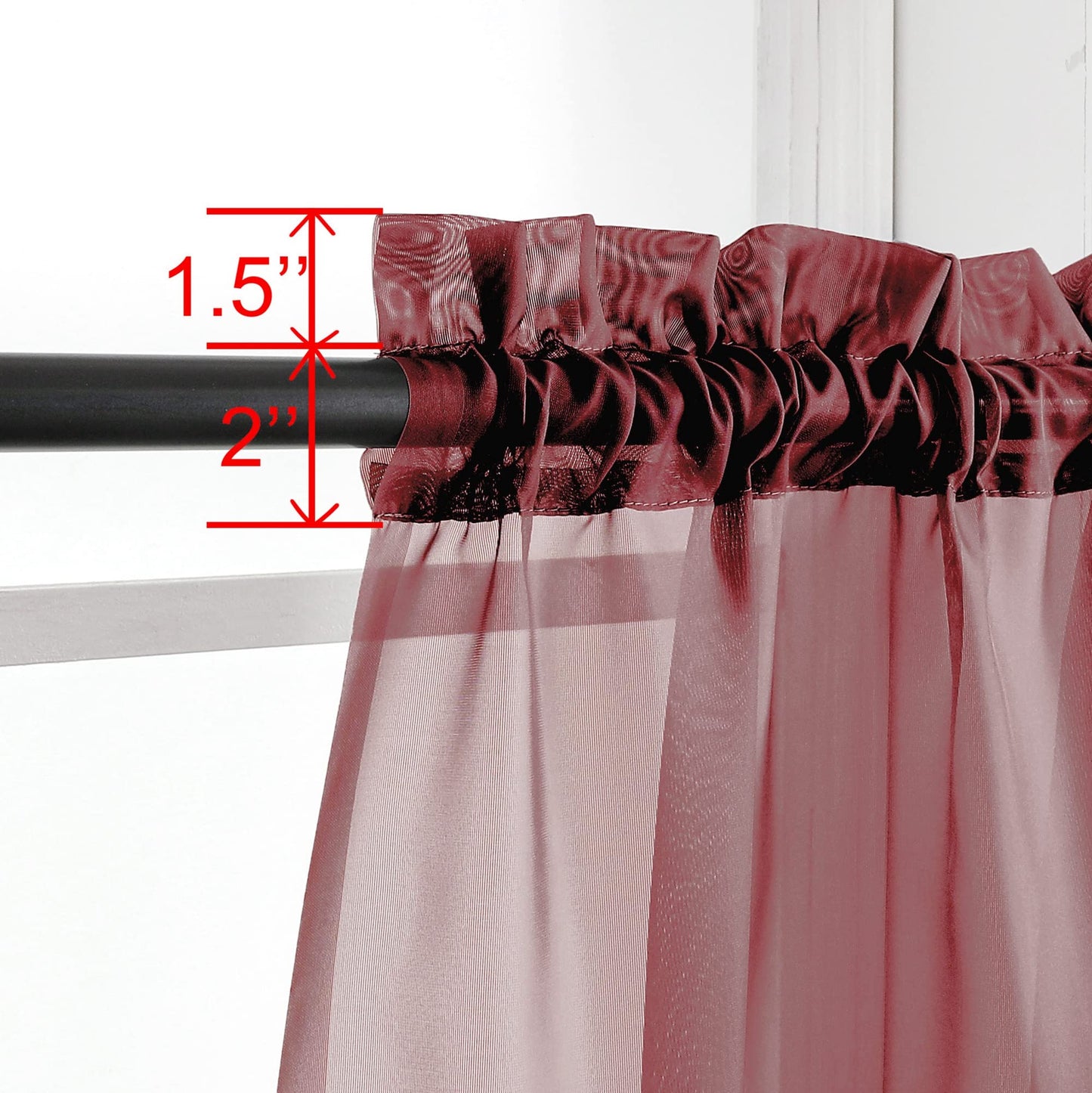 OWENIE Burgundy Red Sheer Curtains 72 Inches Long 2 Panels Set, Transparent Voile Sheer Curtain Rod Pocket Gauze Drapes for Living Room Bedroom Window Sliding Glass Door Treatment, Each 42 x 72 Inch