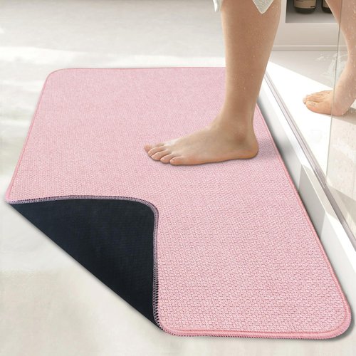 Bosap Bath Mat,Ultra Thin Bathroom Runner Rugs,Large Bath Mats for Bathroom,Quick Dry,Non-Slip,Machine Washable,Low Pile,Bath Rug,Shower Outside,Sink,Home Decor Accessories.Pink,3'x4'(36x48inch)