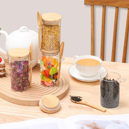 ComSaf 12 Pcs Glass Spice Jars with Labels and Spoons, 10oz Spice Containers with Bamboo Lids, Glass Storage Containers with 275 Labels for Seasonings, Salt, Loose Leaf Tea Storage