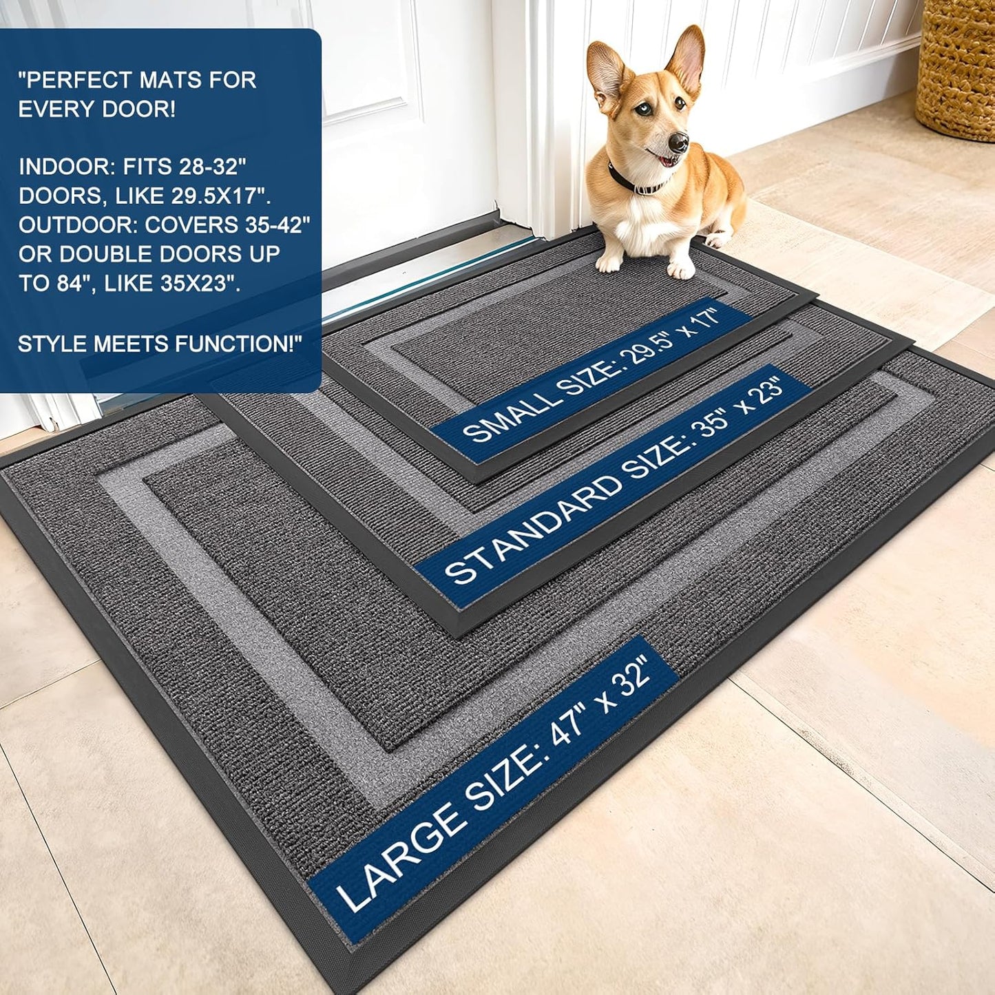 OLANLY Waterproof Front Door Mat - All-Season Indoor/Outdoor Doormat, Easy Clean, 47x32, Dark Grey