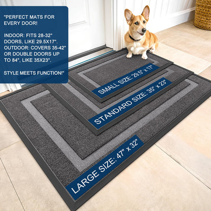 OLANLY Front Door Mat Indoor Outdoor Entrance, Waterproof All-Season, All-Weather Doormat, Sturdy Natural Rubber, Fade Resistant, Low Profile, Easy Clean Patio Porch Entryway Mat, 59x20, Dark Grey