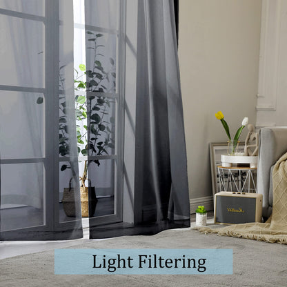 OWENIE Black Sheer Curtains, 45" Long Light Filtering Tiers for Kitchen, Basement, Bedroom - 2 Panels, Cafe Curtains for Small Windows, 42" W x 45" L