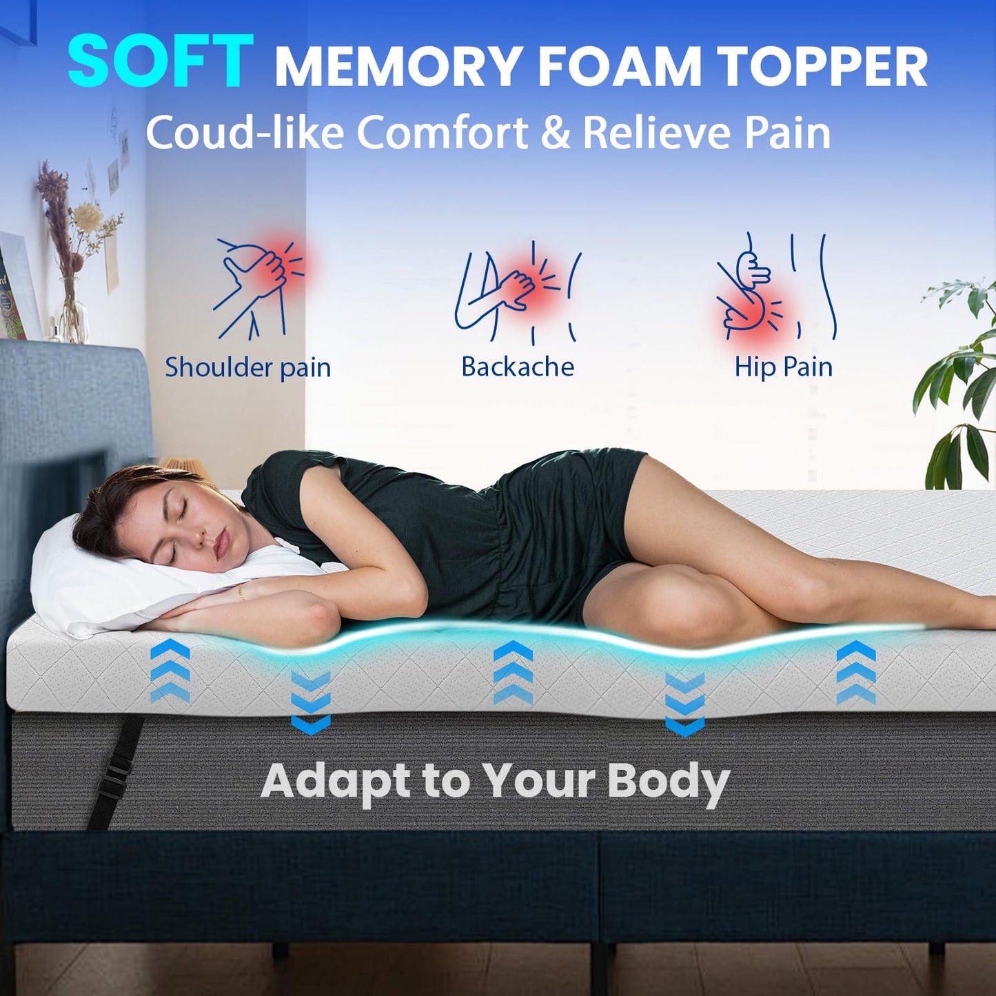 3 Inch Gel Memory Foam Mattress Topper Full Size,Cooling Ventilated & Breathable Bed Topper for Back Pain Pressure Relief CertiPUR-US Non-Slip Removable & Washable Cover