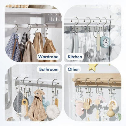 Bathway Shower Curtain Hooks Nickel Shower Curtain Rings, 12 Pcs Double Hook Shower Curtain Hooks Rings Shower Curtain Hangers Rust Proof, Metal Shower Hooks for Bathroom Shower Curtain Rod