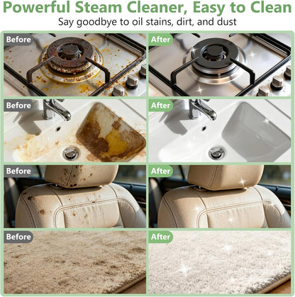 Steam Cleaner, Portable Steamer for Cleaning with 16pcs Accessories, 6-Level Adjustable, 15s Heat-Up, Handheld Steam Cleaner for Home for Tile, Grease, Dirt, Grout, Car Detailing, Green