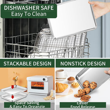CEKEE Stainless Steel Baking Sheet Set - 2 Quarter Pans with Wire Racks | Non-Toxic, Heavy Duty, Easy Clean - 12 x 10 x 1 Inch