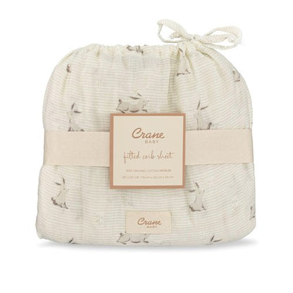 Crane Baby 100% Organic Cotton Gender Neutral Animal Nursery Bedding, Fitted Sheet, Soft Breathable GOTS Certified Cotton, Bunny Crib Sheet