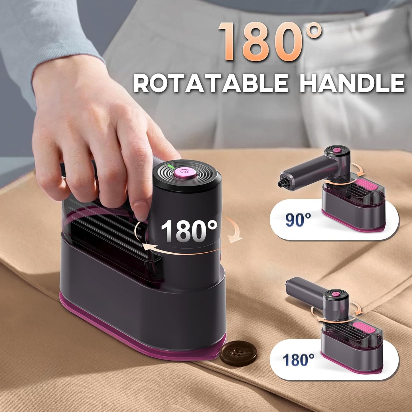 Travel Steamer for Clothes by [Brand Name] - 1000W Portable Mini Iron with 10s Fast Heat, 8FT Cord & Foldable Handle (Purple)
