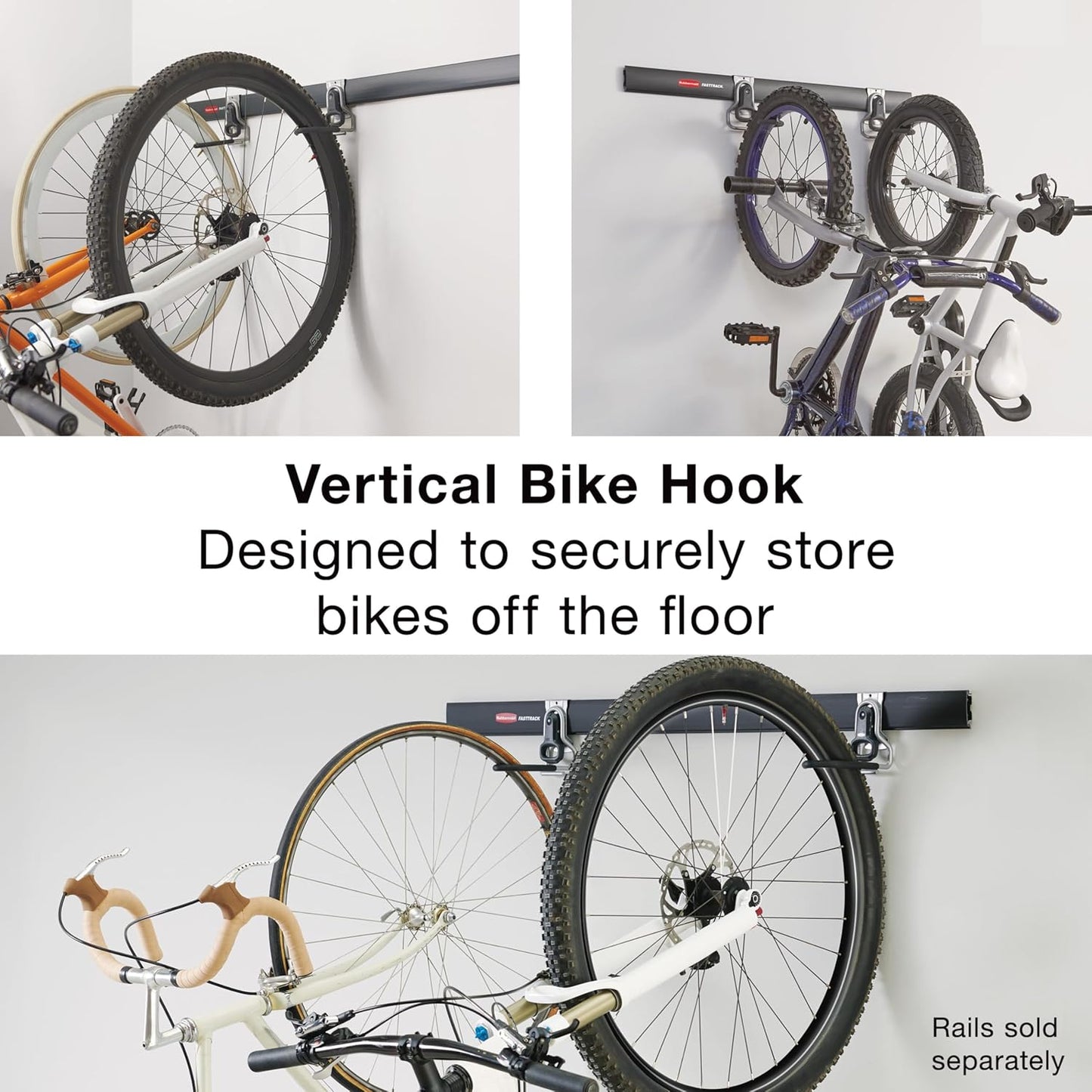 Rubbermaid FastTrack Vertical Bike Hook - Heavy-Duty Wall Mount for Garage Storage | Holds Up to 50 Pounds