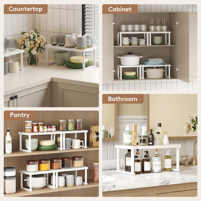 Lifewit Cabinet Shelf Organizer, Expandable Countertop Kitchen Shelves, Plastic Shelf Riser for Pantry Kitchen Storage and Spice Rack, Set of 3, White