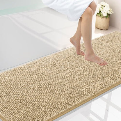 Smiry Luxury Chenille Bathroom Rugs 70x24, Extra Soft and Absorbent Shaggy Bath Mat, Machine Washable, Non-Slip Plush Carpet Runner for Tub, Shower, and Floor, Home Decor Accessories, Beige