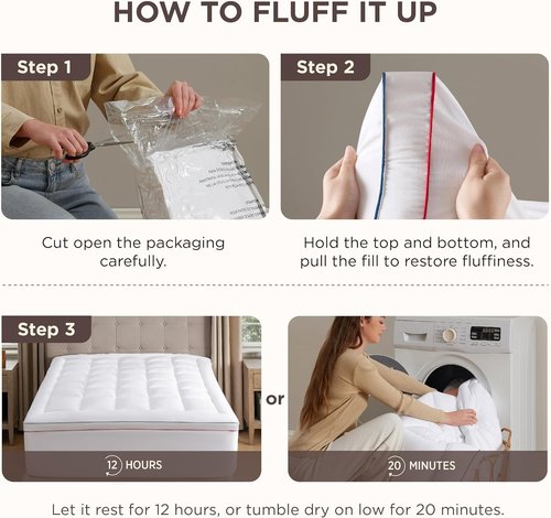 Bedsure Queen Mattress Topper - Extra Thick Pillow Top Pad for Back Pain Relief | Fits Up to 21 Inches, White