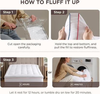 Bedsure Queen Mattress Topper - Extra Thick Pillow Top Pad for Back Pain Relief | Fits Up to 21 Inches, White