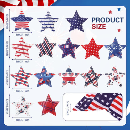 Oudain 15 Pcs Large 5-Inch Patriotic Star Tree Ornaments - Red, White & Blue Fabric Decor for 4th of July