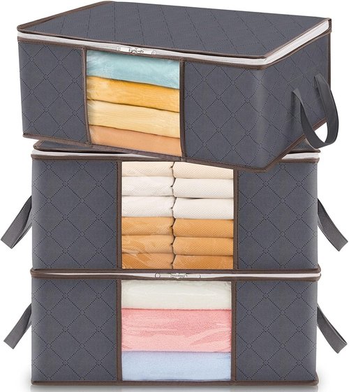 Lifewit 35L Clothes Storage Bins - Foldable Blanket Bags with Lids & Clear Windows | Closet Organization
