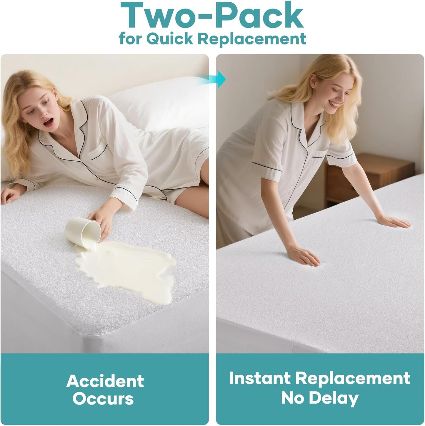OhGeni Waterproof Mattress Protector - Twin Size Fitted Sheet, Hypoallergenic & Noiseless, 2 Pack