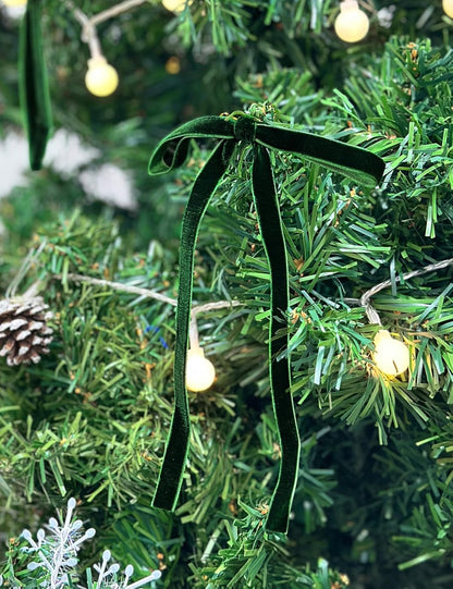 SIMISI Velvet Ribbon Bows - 24Pcs Green Christmas Decorations for Tree, Wreath & Garland (3/8'' Width)