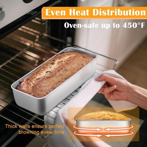 E-far Stainless Steel Loaf Pan Set - 2 Pack, 12” x 5” Baking Molds for Bread, Meatloaf & More | Dishwasher Safe