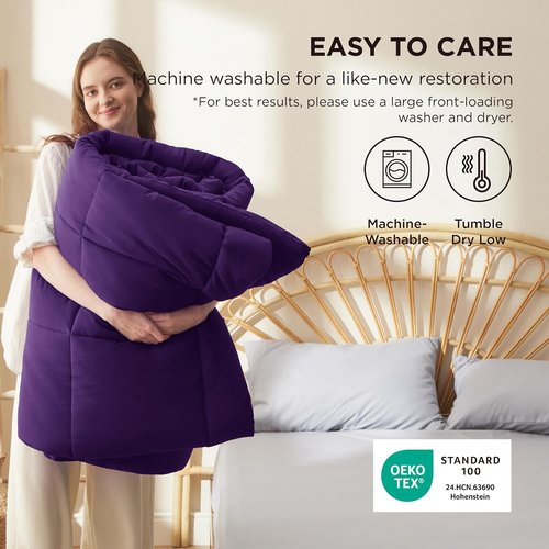 Bedsure Comforter Duvet Insert - King Size Quilted Down Alternative Blanket, All Season, Purple 90 x 102 Inches