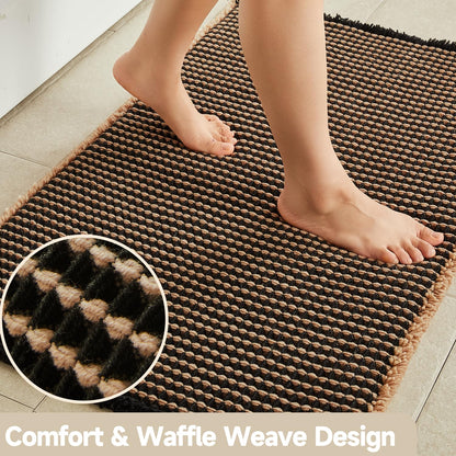 TYUU Waffle Runner Rug Bathroom, Long Boho Bathroom Rugs Non Slip Washable Super Absorbent Quick Dry Farmhouse Bath Decor, 72"x24" Khaki and Black