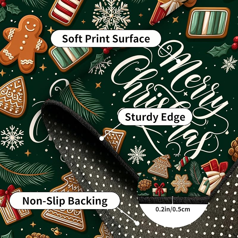 2x3 ft Christmas Rug - Gingerbread Design, Non-Slip, Machine Washable