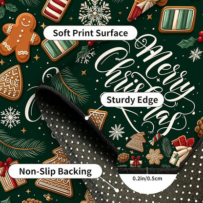 2x3 ft Christmas Rug - Gingerbread Design, Non-Slip, Machine Washable