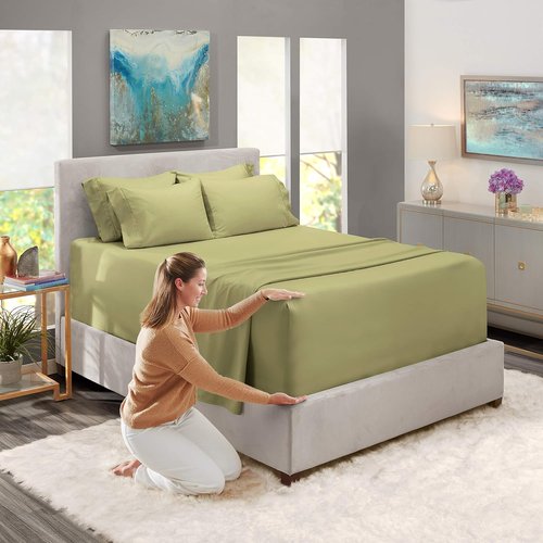 Hearth & Harbor Queen Sheet Set - Extra Deep Pocket for 18-24 Inch Mattresses - 6 Piece in Sage