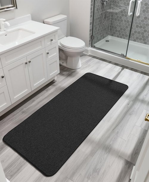 Bosap Bath Mat,Ultra Thin Bathroom Runner Rugs,Large Bath Mats for Bathroom,Quick Dry,Non-Slip,Machine Washable,Low Pile,Bath Rug,Shower Outside,Sink,Home Decor Accessories.Black,2'x5'（24x60inch）