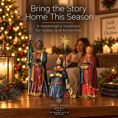 10-Inch Nativity Set 4-Piece Magi Figures with Star – Polystone, Hand Painted, Flat Bottom Base