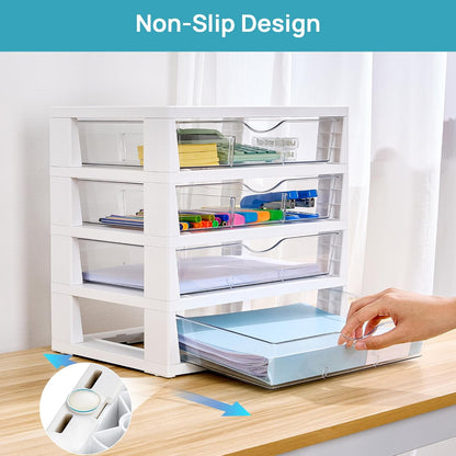 Vtopmart Clear Desk Organizer - 4-Tier Desktop File Organizer with Drawers for Office Supplies